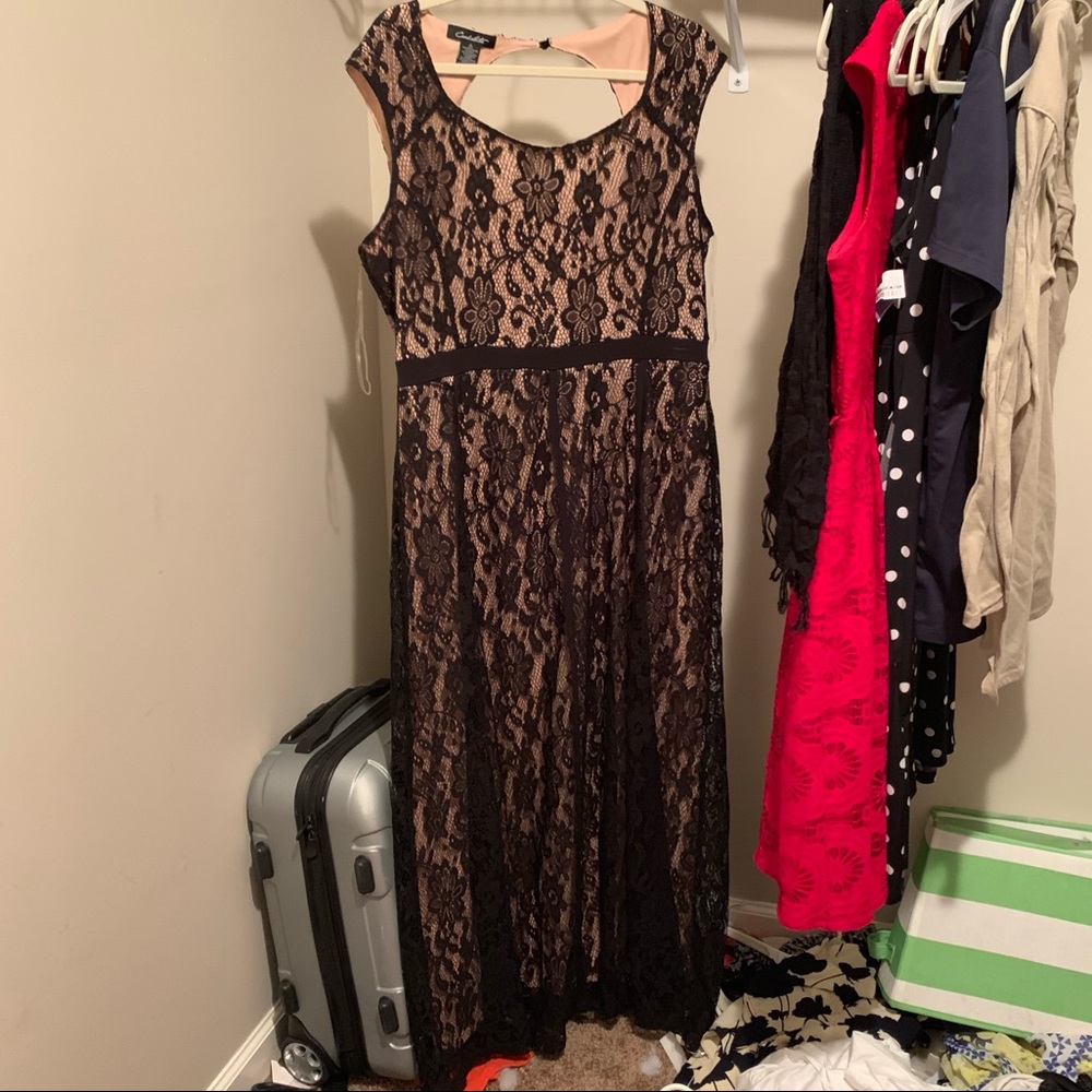 Nude with black lace XL ankle length dress